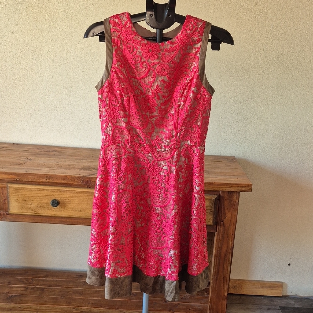 Jessica Simpson Coral Crocheted Lace Midi